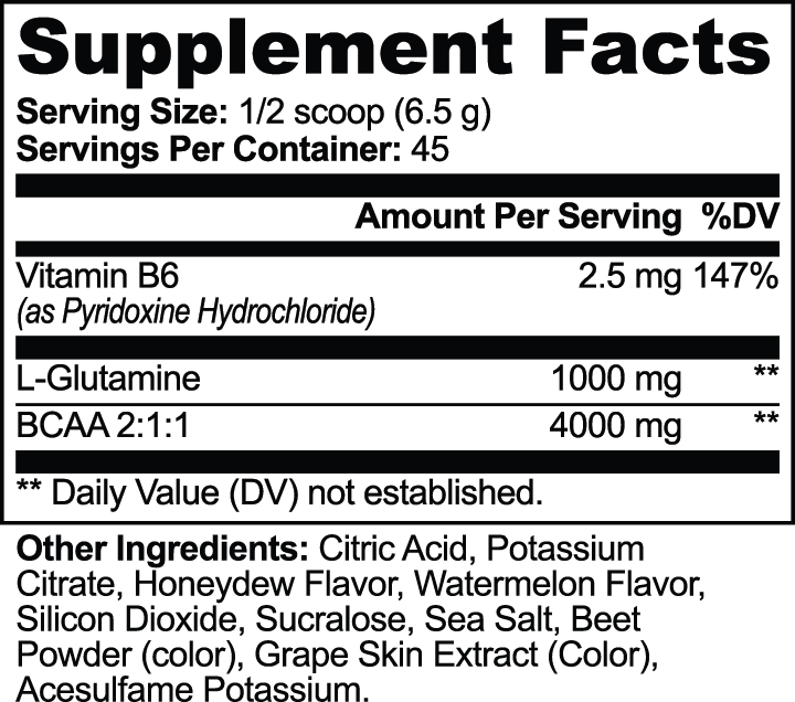 CLC BCAA Post Workout Powder (Honeydew/Watermelon) Supplement Facts