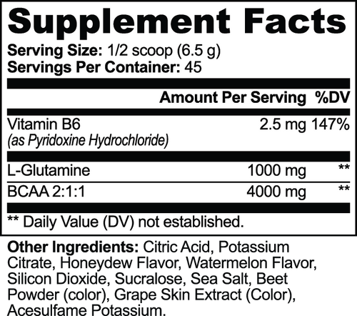 CLC BCAA Post Workout Powder (Honeydew/Watermelon) Supplement Facts