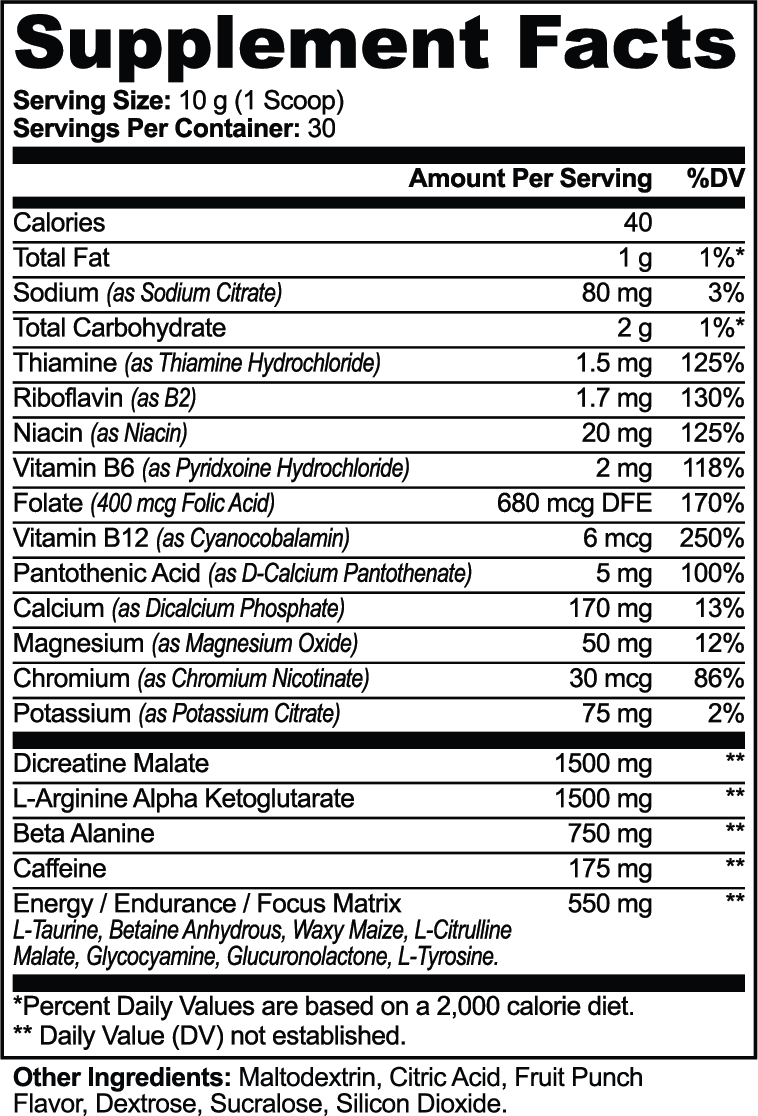 CLC Nitric Shock Pre-Workout Powder (Fruit Punch) Supplement Facts