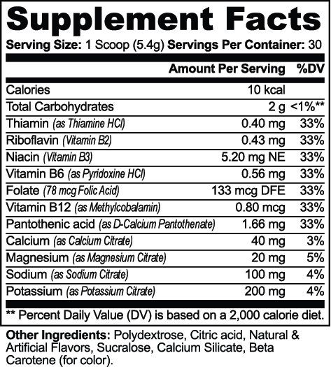 CLC Hydration Powder (Peach Mango) Supplement Facts