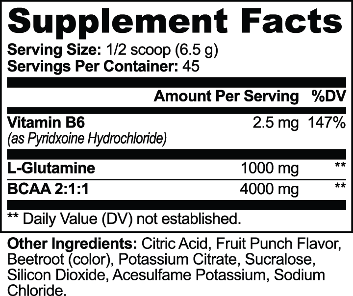 CLC BCAA Shock Powder (Fruit Punch) Supplement Facts