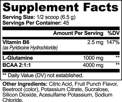 CLC BCAA Shock Powder (Fruit Punch) Supplement Facts