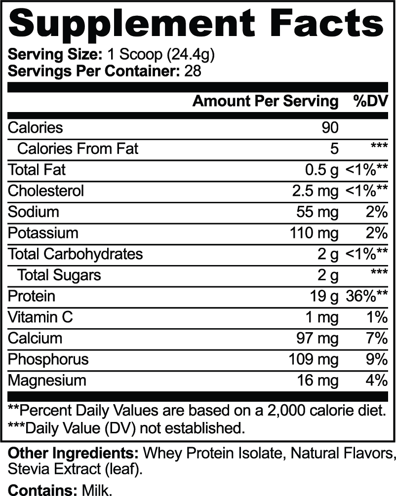 CLC Pure3 100% Whey Protein Isolate (Vanilla) Supplement Facts
