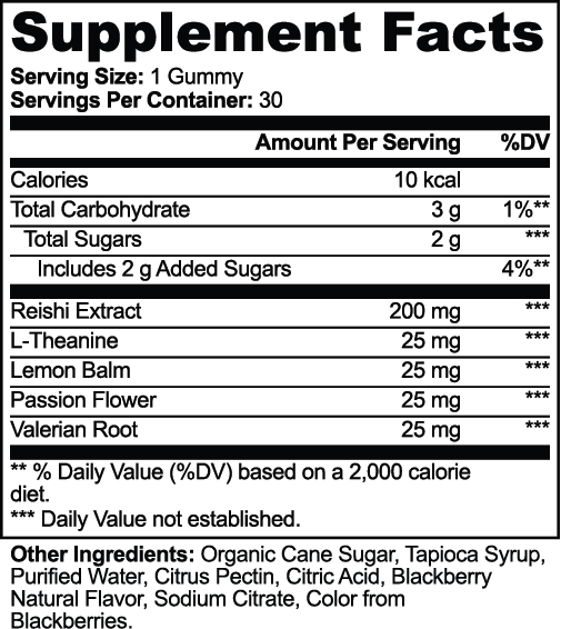 CLC Reishi Relax Gummies Supplement Facts