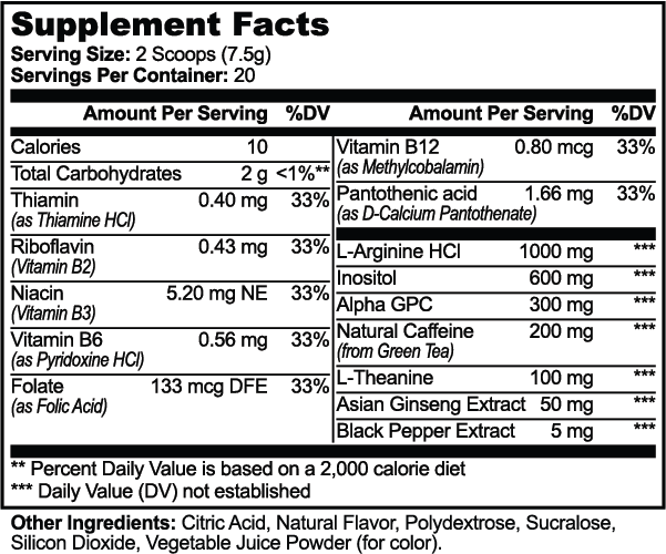 CLC Focus Powder (Sour Grape) Supplement Facts