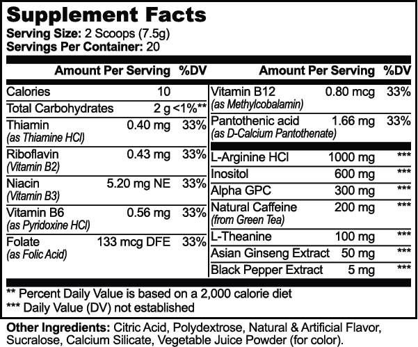 CLC Focus Powder (Sour Candy) Supplement Facts